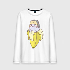 Мужской лонгслив хлопок с принтом Бананька , 100% хлопок |  | anime | bananya | cat | neko | аниме | бананька | кот