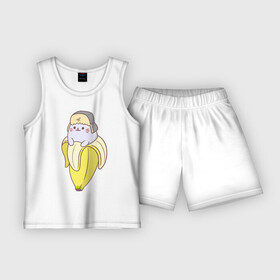 Детская пижама с шортами хлопок с принтом Бананька котик в шапочке ,  |  | anime | bananya | cat | neko | аниме | бананька | кот