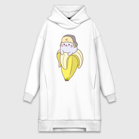 Платье-худи хлопок с принтом Бананька котик в шапочке ,  |  | anime | bananya | cat | neko | аниме | бананька | кот