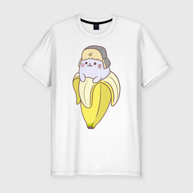 Мужская футболка хлопок Slim с принтом Бананька , 92% хлопок, 8% лайкра | приталенный силуэт, круглый вырез ворота, длина до линии бедра, короткий рукав | anime | bananya | cat | neko | аниме | бананька | кот