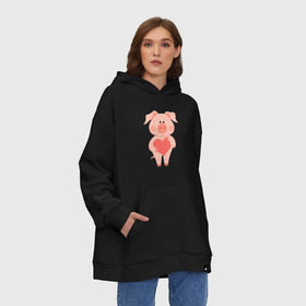 Худи SuperOversize хлопок с принтом Love Pig , 70% хлопок, 30% полиэстер, мягкий начес внутри | карман-кенгуру, эластичная резинка на манжетах и по нижней кромке, двухслойный капюшон
 | 2019 | дед мороз | дом | елка | желание | животные | зима | кабан | милый | мороз | настроение | новый год | пеппа | подарок | позитив | поросенок | праздник | радость | рождество | санта клаус | свинка