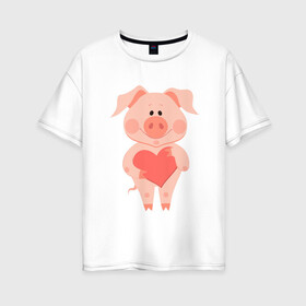 Женская футболка хлопок Oversize с принтом Love Pig , 100% хлопок | свободный крой, круглый ворот, спущенный рукав, длина до линии бедер
 | 2019 | дед мороз | дом | елка | желание | животные | зима | кабан | милый | мороз | настроение | новый год | пеппа | подарок | позитив | поросенок | праздник | радость | рождество | санта клаус | свинка