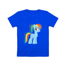 Детская футболка хлопок с принтом Радуга Дэш , 100% хлопок | круглый вырез горловины, полуприлегающий силуэт, длина до линии бедер | my little pony | pony | rainbow dash | дружба – это чудо | дружба. пони | дэш | кобылка | морская пони | пегас | радуга | элемент верности