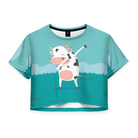 Женская футболка 3D укороченная с принтом DAB Корова , 100% полиэстер | круглая горловина, длина футболки до линии талии, рукава с отворотами | dab | dabbing | даб | даббинг | корова | танец