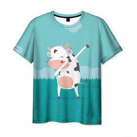 Мужская футболка 3D с принтом DAB Корова , 100% полиэфир | прямой крой, круглый вырез горловины, длина до линии бедер | dab | dabbing | даб | даббинг | корова | танец