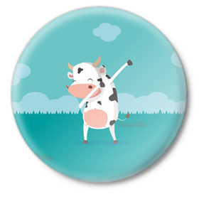 Значок с принтом DAB Корова ,  металл | круглая форма, металлическая застежка в виде булавки | Тематика изображения на принте: dab | dabbing | даб | даббинг | корова | танец
