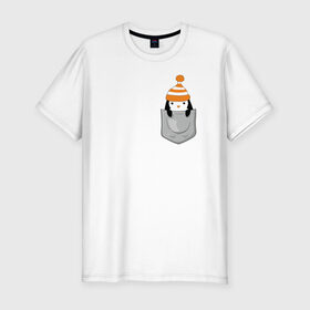 Мужская футболка премиум с принтом Пингвинчик в Кармашке , 92% хлопок, 8% лайкра | приталенный силуэт, круглый вырез ворота, длина до линии бедра, короткий рукав | 