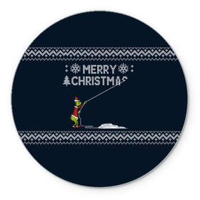Коврик круглый с принтом Гринч Вязаный , резина и полиэстер | круглая форма, изображение наносится на всю лицевую часть | вязаный свитер | вязка | новый год | рождество