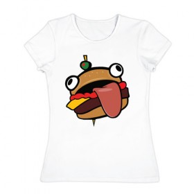 Женская футболка хлопок с принтом Durr burger , 100% хлопок | прямой крой, круглый вырез горловины, длина до линии бедер, слегка спущенное плечо | battle | durrr | fastfood | fortnite | royale | бургер | еда | фастфуд