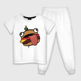 Детская пижама хлопок с принтом Durr burger , 100% хлопок |  брюки и футболка прямого кроя, без карманов, на брюках мягкая резинка на поясе и по низу штанин
 | battle | durrr | fastfood | fortnite | royale | бургер | еда | фастфуд