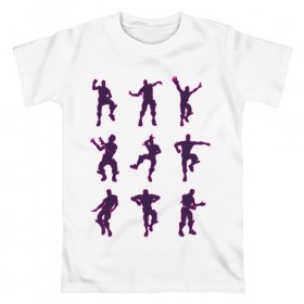 Мужская футболка хлопок с принтом Fortnite dance , 100% хлопок | прямой крой, круглый вырез горловины, длина до линии бедер, слегка спущенное плечо. | Тематика изображения на принте: battle | dancer | royale | игрок | контур | силуэты | танец | танцор