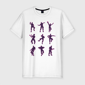 Мужская футболка хлопок Slim с принтом Fortnite dance  , 92% хлопок, 8% лайкра | приталенный силуэт, круглый вырез ворота, длина до линии бедра, короткий рукав | battle | dancer | royale | игрок | контур | силуэты | танец | танцор
