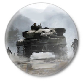 Значок с принтом Танк в патруле ,  металл | круглая форма, металлическая застежка в виде булавки | online | tank | wot | арт | война | игра | онлайн | оружие | отечество | патриот | россия | спецназ | ссср | танки | туман
