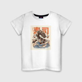 Детская футболка хлопок с принтом Суши дракон , 100% хлопок | круглый вырез горловины, полуприлегающий силуэт, длина до линии бедер | аниме | дракон | суши