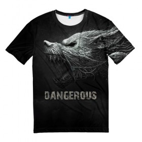 Мужская футболка 3D с принтом Опасный волк , 100% полиэфир | прямой крой, круглый вырез горловины, длина до линии бедер | арт | волк | животные | зубы | опасный | оскал | рычит | собака | хищник | чудовище