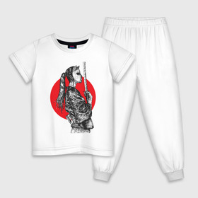 Детская пижама хлопок с принтом Самурай , 100% хлопок |  брюки и футболка прямого кроя, без карманов, на брюках мягкая резинка на поясе и по низу штанин
 | аниме | катана | самурай | япония