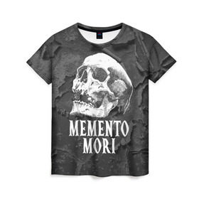 Женская футболка 3D с принтом Memento mori , 100% полиэфир ( синтетическое хлопкоподобное полотно) | прямой крой, круглый вырез горловины, длина до линии бедер | black | death | life | memento mori | skeleton | skull | жизнь | скелет | череп | черный