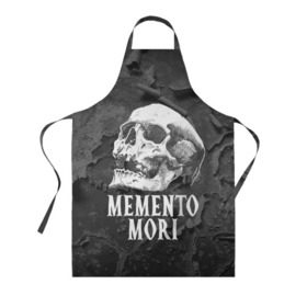 Фартук 3D с принтом Memento mori , 100% полиэстер | общий размер — 65 х 85 см, ширина нагрудника — 26 см, горловина — 53 см, длина завязок — 54 см, общий обхват в поясе — 173 см. Принт на завязках и на горловине наносится с двух сторон, на основной части фартука — только с внешней стороны | black | death | life | memento mori | skeleton | skull | жизнь | скелет | череп | черный