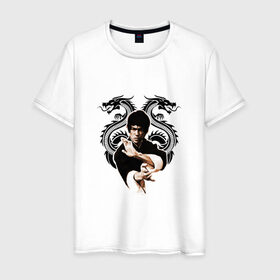 Мужская футболка хлопок с принтом Bruce Lee , 100% хлопок | прямой крой, круглый вырез горловины, длина до линии бедер, слегка спущенное плечо. | Тематика изображения на принте: 