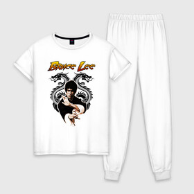 Женская пижама хлопок с принтом Bruce lee , 100% хлопок | брюки и футболка прямого кроя, без карманов, на брюках мягкая резинка на поясе и по низу штанин | bruce lee | jeet kune do | karate | брюс ли | каратэ