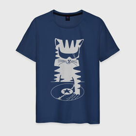 Мужская футболка хлопок с принтом Кот Dj , 100% хлопок | прямой крой, круглый вырез горловины, длина до линии бедер, слегка спущенное плечо. | вечеринка | диджей | кот | котейка | котенок | котэ | кошка | музыка | очки | пластинка