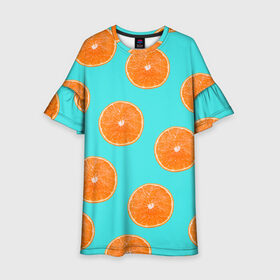 Детское платье 3D с принтом Апельсины , 100% полиэстер | прямой силуэт, чуть расширенный к низу. Круглая горловина, на рукавах — воланы | апельсин | апельсины | грейпфрукт | грейпфрут | разрез | сочный | фрукт