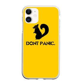 Чехол для iPhone 11 матовый с принтом Dont Panic , силикон | область печати: задняя сторона чехла, без боковых панелей | dont panic | белка | енот | скунс