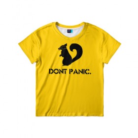 Детская футболка 3D с принтом Dont Panic. , 100% гипоаллергенный полиэфир | прямой крой, круглый вырез горловины, длина до линии бедер, чуть спущенное плечо, ткань немного тянется | dont panic | белка | енот | скунс