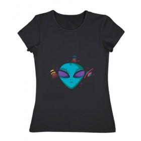 Женская футболка хлопок с принтом Инопланетянин , 100% хлопок | прямой крой, круглый вырез горловины, длина до линии бедер, слегка спущенное плечо | 