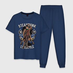 Мужская пижама хлопок с принтом Steampunk , 100% хлопок | брюки и футболка прямого кроя, без карманов, на брюках мягкая резинка на поясе и по низу штанин
 | steam punk | панк | ретро | стимпанк