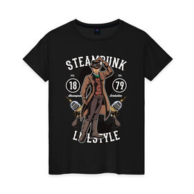 Женская футболка хлопок с принтом Steampunk , 100% хлопок | прямой крой, круглый вырез горловины, длина до линии бедер, слегка спущенное плечо | steam punk | панк | ретро | стимпанк