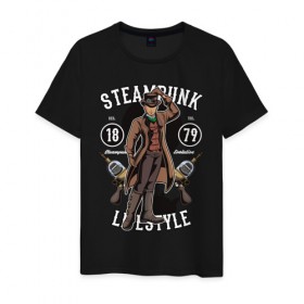 Мужская футболка хлопок с принтом Steampunk , 100% хлопок | прямой крой, круглый вырез горловины, длина до линии бедер, слегка спущенное плечо. | steam punk | панк | ретро | стимпанк