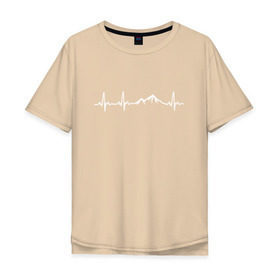 Мужская футболка хлопок Oversize с принтом Горы в Моём Сердце , 100% хлопок | свободный крой, круглый ворот, “спинка” длиннее передней части | гора | кардиограмма | палатки | приключения | сердце | турист | эверест | эльбрус
