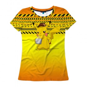 Женская футболка 3D с принтом Пикачу на Месте Преступления , 100% полиэфир ( синтетическое хлопкоподобное полотно) | прямой крой, круглый вырез горловины, длина до линии бедер | 