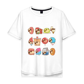 Мужская футболка хлопок Oversize с принтом Мопсы , 100% хлопок | свободный крой, круглый ворот, “спинка” длиннее передней части | cockie | fastfood | junkfood | pug | еда | мороженое | печенье | печеньки | пироженое | собака | фастфуд