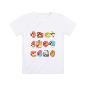 Детская футболка хлопок с принтом Мопсы , 100% хлопок | круглый вырез горловины, полуприлегающий силуэт, длина до линии бедер | cockie | fastfood | junkfood | pug | еда | мороженое | печенье | печеньки | пироженое | собака | фастфуд