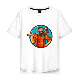 Мужская футболка хлопок Oversize с принтом Хипстер с топором , 100% хлопок | свободный крой, круглый ворот, “спинка” длиннее передней части | 