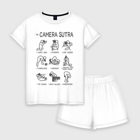 Женская пижама с шортиками хлопок с принтом The camera sutra , 100% хлопок | футболка прямого кроя, шорты свободные с широкой мягкой резинкой | kamasutra | выдержка | позы | фотка | фото | фотоаппарат | фотограф | фотография | фотосессия | штатив | экспозиция