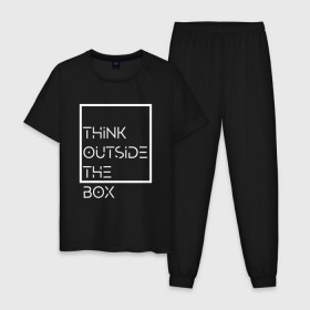 Мужская пижама хлопок с принтом Think outside the box , 100% хлопок | брюки и футболка прямого кроя, без карманов, на брюках мягкая резинка на поясе и по низу штанин
 | Тематика изображения на принте: идея | коробка | мысль