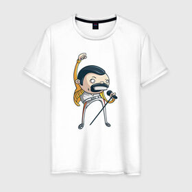 Мужская футболка хлопок с принтом Freddie Mercury , 100% хлопок | прямой крой, круглый вырез горловины, длина до линии бедер, слегка спущенное плечо. | Тематика изображения на принте: queen | фредди меркьюри