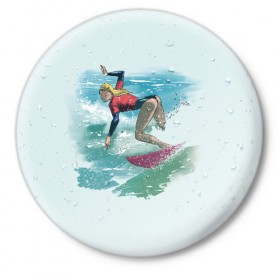 Значок с принтом Surfer Girl Anime Style ,  металл | круглая форма, металлическая застежка в виде булавки | 