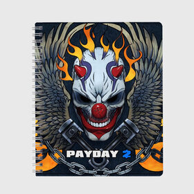 Тетрадь с принтом Payday 2 , 100% бумага | 48 листов, плотность листов — 60 г/м2, плотность картонной обложки — 250 г/м2. Листы скреплены сбоку удобной пружинной спиралью. Уголки страниц и обложки скругленные. Цвет линий — светло-серый
 | chains day | game | gun | mask | payday | payday 2 | payday2 | грабители | зло | игра | клоун | маска | ограбление | оружие | пистолет