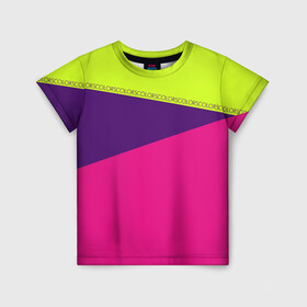 Детская футболка 3D с принтом Треугольники с розовым , 100% гипоаллергенный полиэфир | прямой крой, круглый вырез горловины, длина до линии бедер, чуть спущенное плечо, ткань немного тянется | Тематика изображения на принте: кислотные костюмы | кислотные цвета | неон | флуоресцентные принты