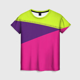 Женская футболка 3D с принтом Треугольники с розовым , 100% полиэфир ( синтетическое хлопкоподобное полотно) | прямой крой, круглый вырез горловины, длина до линии бедер | кислотные костюмы | кислотные цвета | неон | флуоресцентные принты