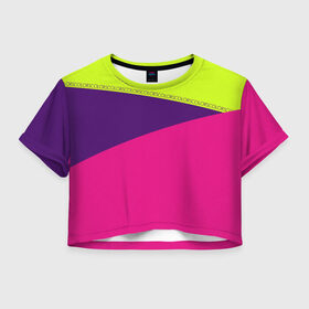 Женская футболка Cropp-top с принтом Треугольники с розовым , 100% полиэстер | круглая горловина, длина футболки до линии талии, рукава с отворотами | Тематика изображения на принте: кислотные костюмы | кислотные цвета | неон | флуоресцентные принты