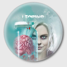 Значок с принтом i-ZOMBIE ,  металл | круглая форма, металлическая застежка в виде булавки | i zombie | лив мур | оливия мур | я зомби