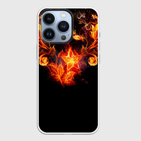 Чехол для iPhone 13 Pro с принтом Огненные цветы в темноте ,  |  | abstraction | fire | flower | sparks | абстракция | броня | в огне | геометрия | золотой | искры | модная | ночь | огонь | пламя | прикольная | стильная | тату | темнота | цветок | цветы | черная