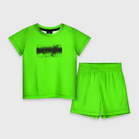 Детский костюм с шортами 3D с принтом Гранж зеленый ,  |  | Тематика изображения на принте: кислотные костюмы | кислотные цвета | неон | флуоресцентные принты
