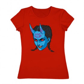 Женская футболка хлопок с принтом Demon Girl , 100% хлопок | прямой крой, круглый вырез горловины, длина до линии бедер, слегка спущенное плечо | 