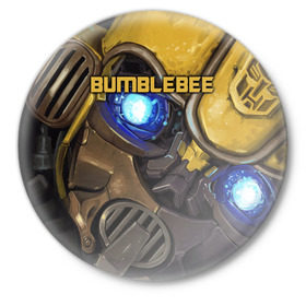 Значок с принтом Автобот Бамблби ,  металл | круглая форма, металлическая застежка в виде булавки | bumblebee | автобот | бамблби | герой | камаро | прайм | робот | трансформеры | фильм | шевроле